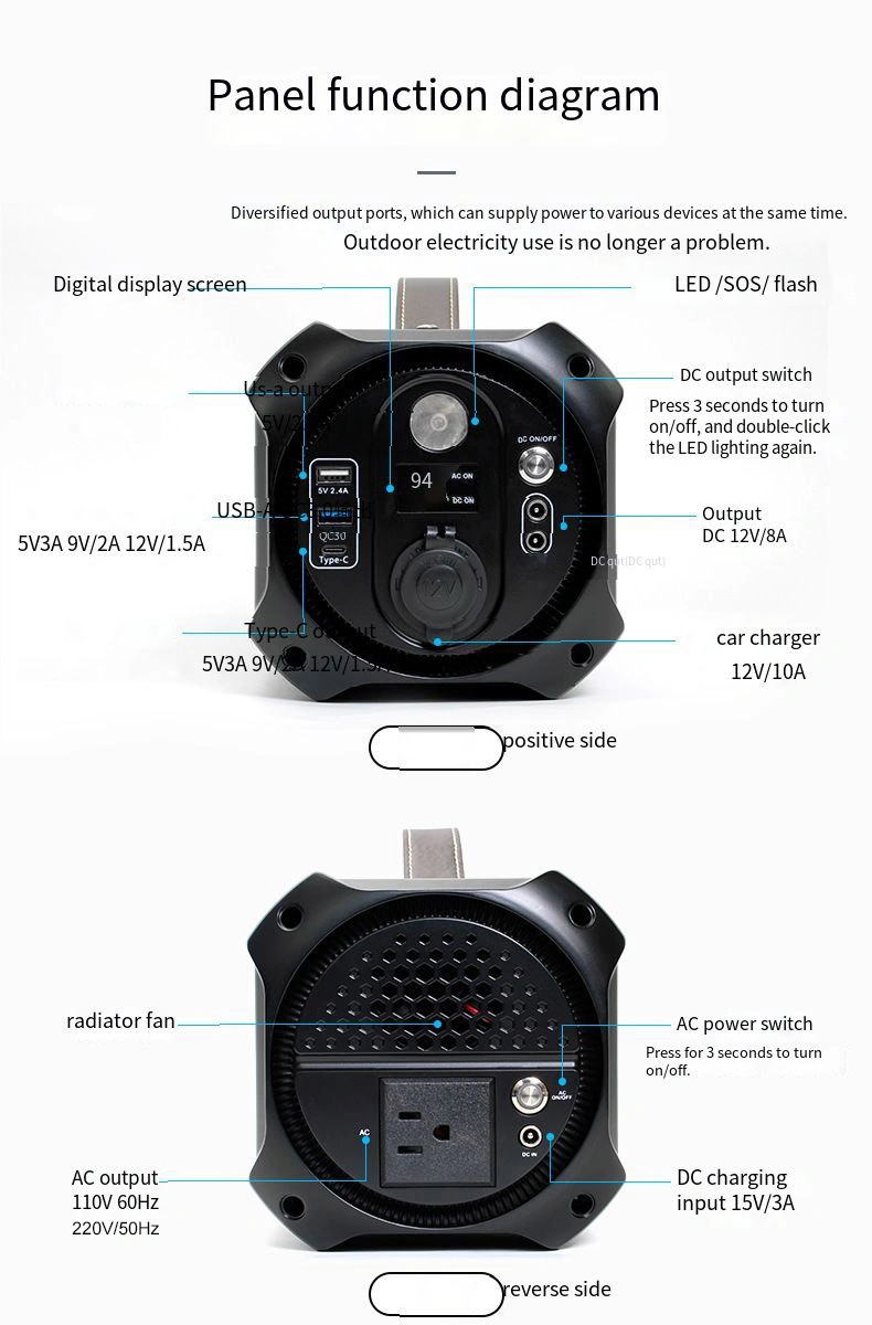 Single Phase UPS 110V 500W Emergency Power Supply 10.8V 48ah Battery Generator Outdoor Power 220V Self-Driving Travel